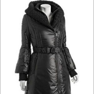 Mackage Belted Down Cable Knit Coat Leather deets